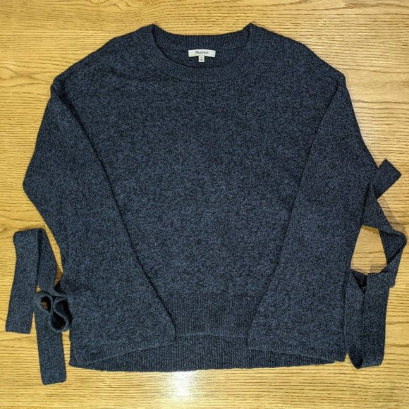 Madewell Sweaters - Madewell Tie Bow Cuff Sleeve Pullover Navy Blue M
